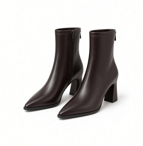 Elodie Pointed-Toe Ankle Boots-Block Heel
