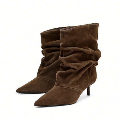 Noémie Slouchy Suede Stacked Boots  Pointed Toe