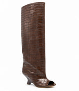 Isabeau Peep-Toe Knee-High Wedge Boots