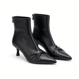 Simonne French-Style Ankle Boots  Pointed Toe- Knot Detail