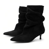 Noémie Slouchy Suede Stacked Boots  Pointed Toe