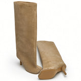 Célestine Fold-Over Suede Knee-High Boots  Square Toe