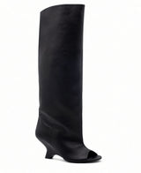 Isabeau Peep-Toe Knee-High Wedge Boots