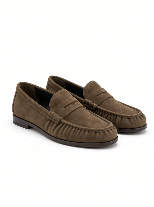 Juliette Suede Penny Loafers  Round Toe