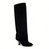 Solaine Peep-Toe Knee-High Boots  Round Toe