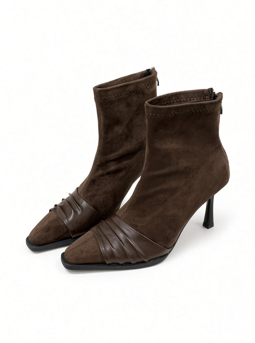 Sidonie Pleated Suede Ankle Boots  Square Toe