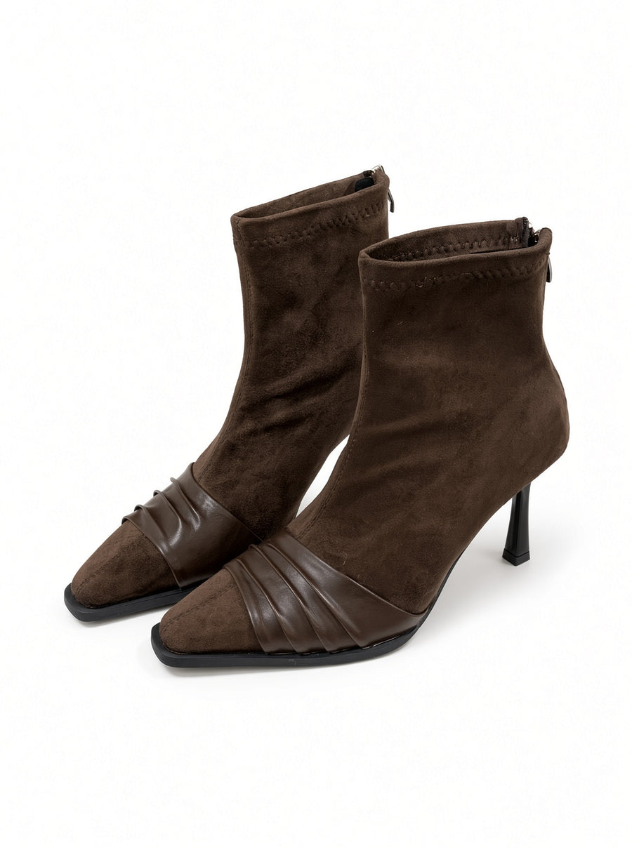Sidonie Pleated Suede Ankle Boots  Square Toe