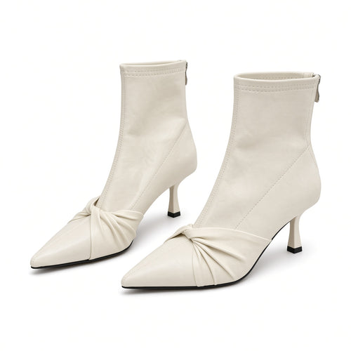 Simonne French-Style Ankle Boots  Pointed Toe- Knot Detail
