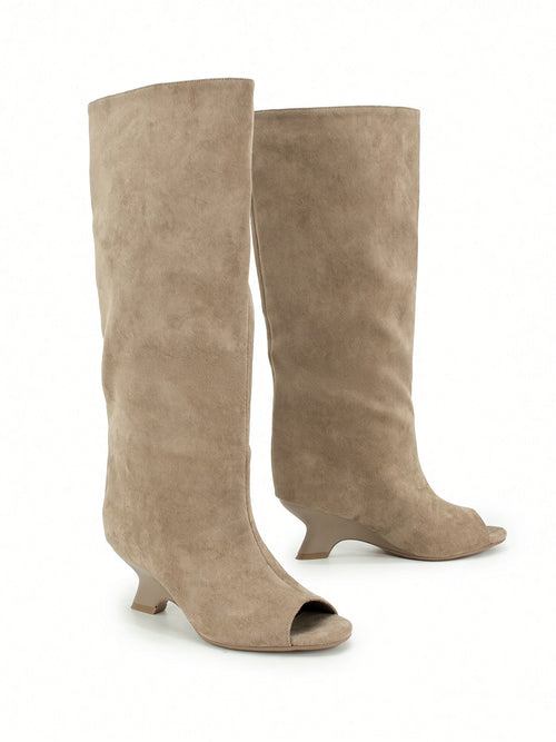 Solaine Peep-Toe Knee-High Boots  Round Toe