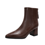 Roxane Cowhide Leather Ankle Boots  Pointed Toe