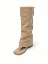 Fauve Fold-Over Thong Knee-High Boots  Square Toe