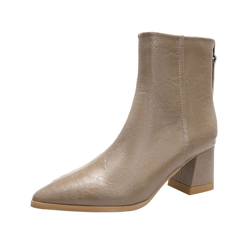 Roxane Cowhide Leather Ankle Boots  Pointed Toe