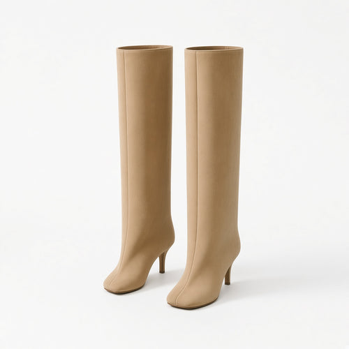 Célestine Fold-Over Suede Knee-High Boots  Square Toe