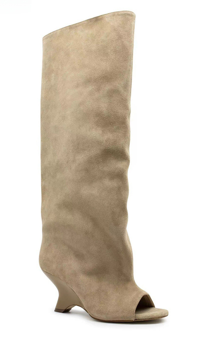 Isabeau Peep-Toe Knee-High Wedge Boots